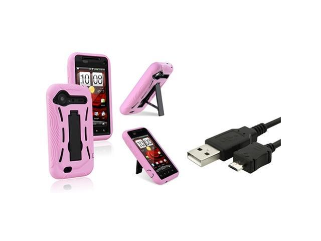Insten Black Hard / Pink Skin Hybrid Case with 1 Charging Data Cable Compatible With HTC Droid Incredible 2