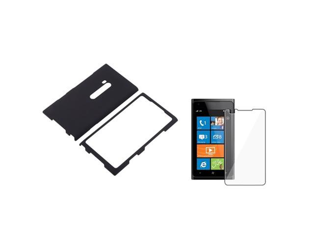 Insten Black Rubber Coated Case + Reusable Screen Protector for Nokia Lumia 900