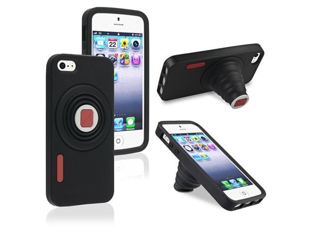 Insten Black Camera Gel Snap-on Case Cover Stand + Black Stylus Pen Compatible with Apple iPhone 5