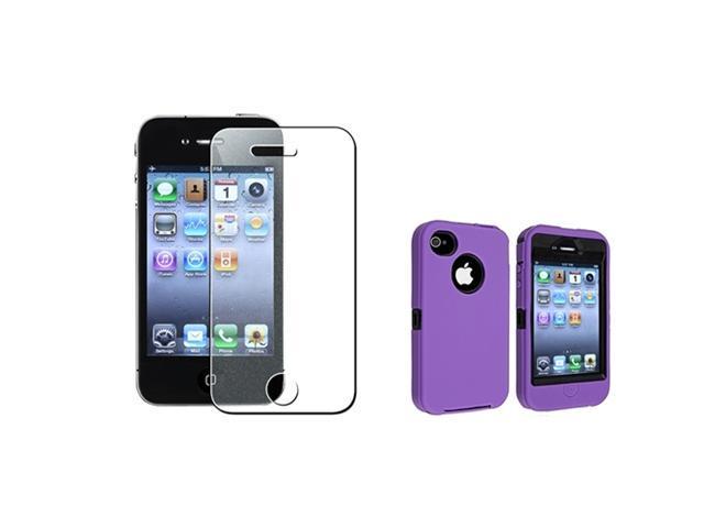 Insten Black Hard/ Purple Skin Hybrid Case + Diamond Screen Protector Compatible with Apple iPhone 4 / 4S