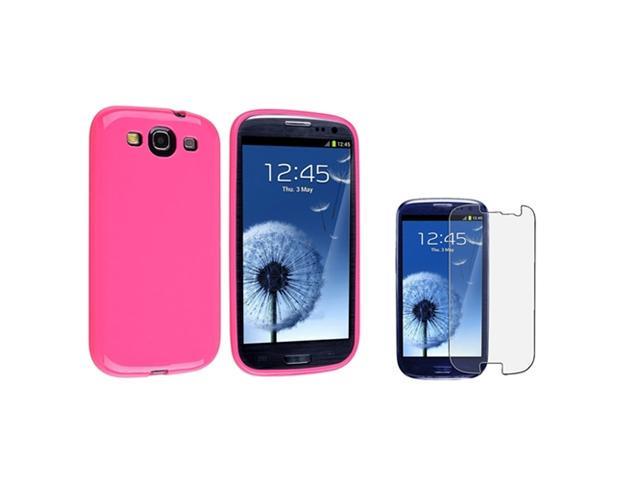Insten Pink TPU Soft Gel Case + Anti-Glare LCD For Samsung Galaxy S3 III T999 T-Mobile