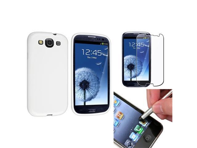 Insten White Jelly TPU Case + Clear Reusable Screen Protector + Stylus Pen for Samsung Galaxy S III