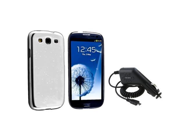 Insten Clear White Raindrop Snap on Case + Car Charger Compatible With Samsung Galaxy SIII / S3