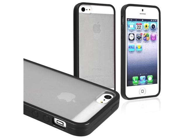 Insten Frost Clear/ Black Bumper Snap-on Hard plastic Case Cover + 2 LCD Kit (Front & Back) Anti-Glare Screen Cover Compatible with Apple iPhone 5