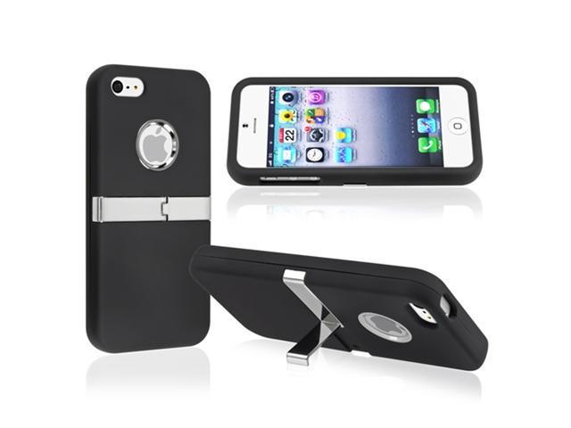 Insten Black with Chrome Stand Clip-on Case Cover + Anti-Glare LCD Cover Compatible With Apple iPhone 5 / 5s 907885