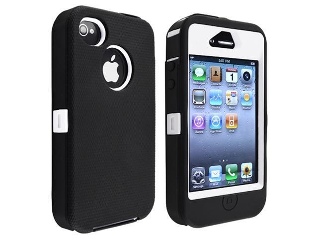 Insten Hybrid Case Cover compatible with Apple Iphone 4/ 4S, White Hard/ Black Skin