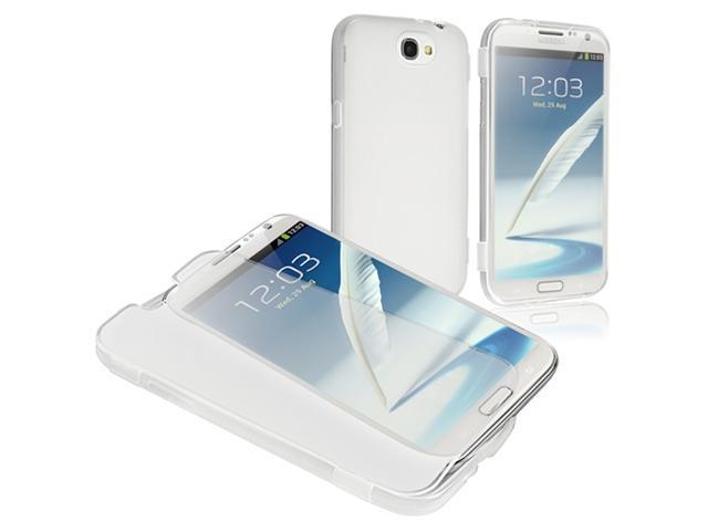 Insten TPU Rubber Skin Case Cover with Flap Compatible with Samsung Galaxy Note II N7100, Clear white