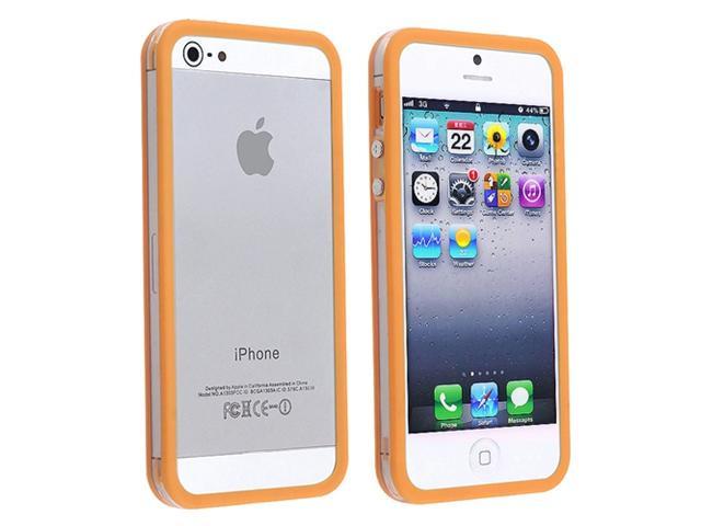 Insten Bumper TPU Case Cover with Aluminum Button Compatible with Apple iPhone 5 / 5S, Clear/ Orange