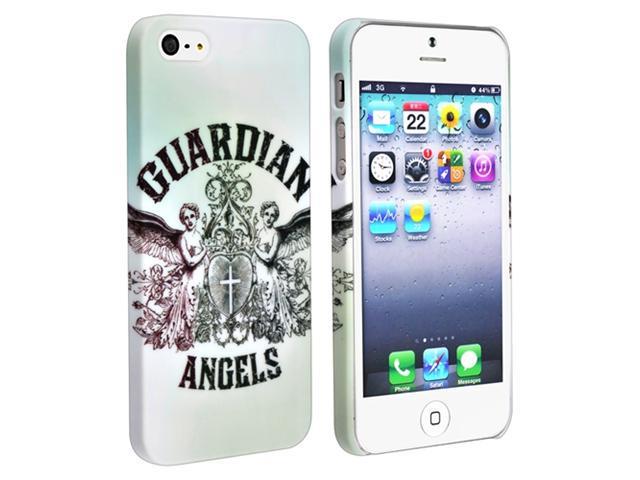 Insten White with Angels Snap-on Rubber Coated Case Cover + Privacy LCD Screen Shield Compatible with Apple iPhone 5