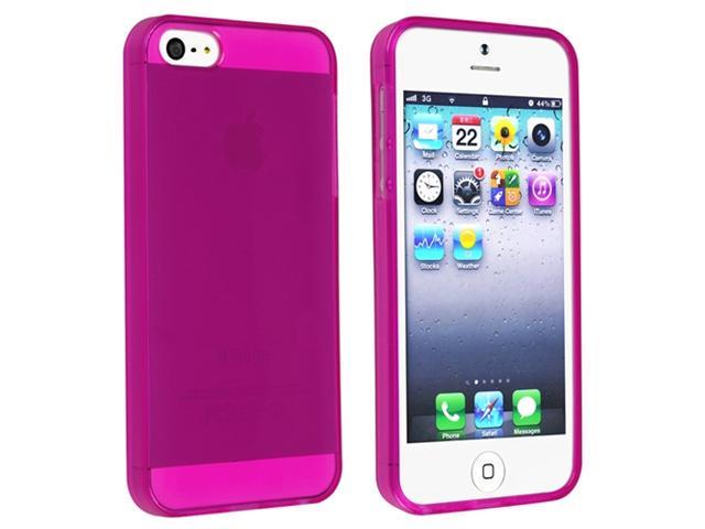 Insten TPU Rubber Skin Case Cover compatible with Apple iPhone 5 / 5S, Clear Hot Pink