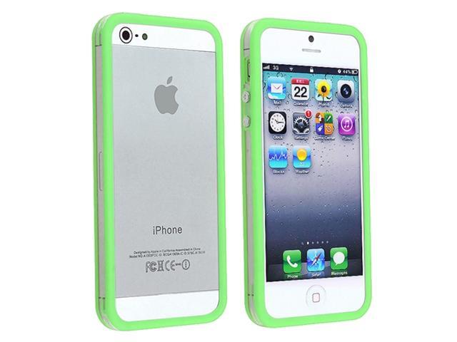 Insten Clear/ Green Bumper TPU with Aluminum Button Case Cover + Mirror Screen Protector Compatible With Apple iPhone 5 / 5s 865874