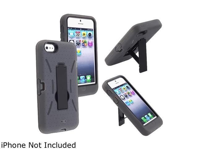 Insten Black Hard / Gray Skin Hybrid Case w/ Stand For iPhone 5 813653
