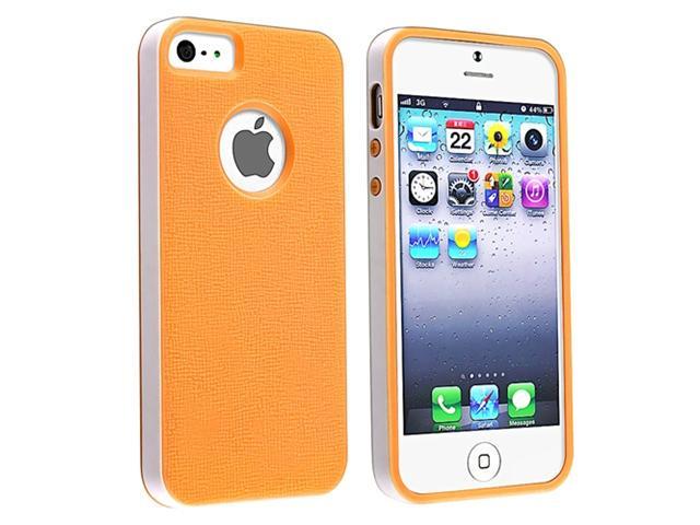 Insten Orange/ White Bumper TPU Rubber Case Cover + Anti-Glare LCD Cover compatible with Apple iPhone 5