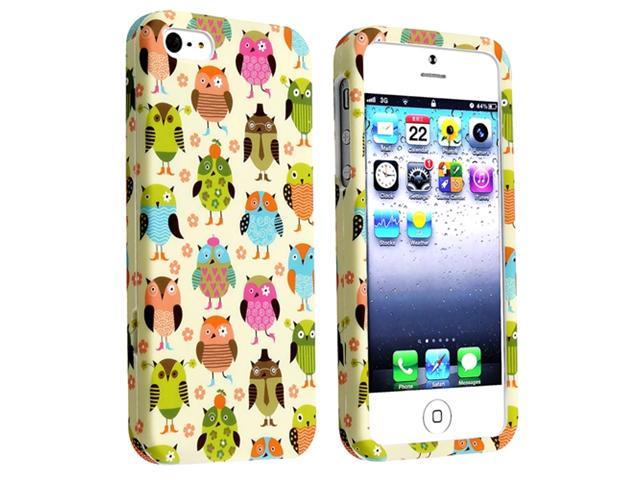 Insten Fancy Owls Snap-On Rubberized Hard Case + Privacy Screen Cover Compatible with Apple iPhone 5