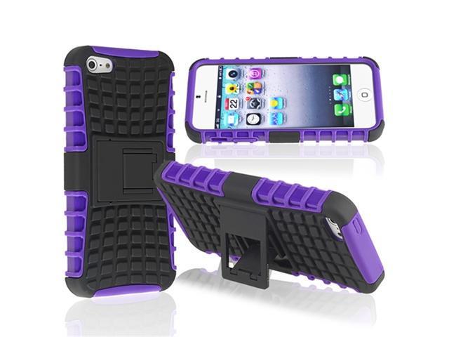 Insten Purple TPU/ Black Hard Hybrid Case Cover w/ Stand + Clear Screen Protector Compatible with Apple iPhone 5