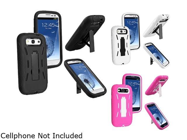 Insten Black Hard / Black Skin & Black Hard / White Skin & White Hard / Hot Pink Skin 3-Pack Hybrid Case w/ Stand For Samsung Galaxy S3 674982