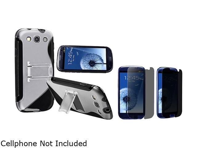 Insten Black TPU Rubber Skin Case w/ Stand & Privacy Screen Protector For Samsung Galaxy S3 674950