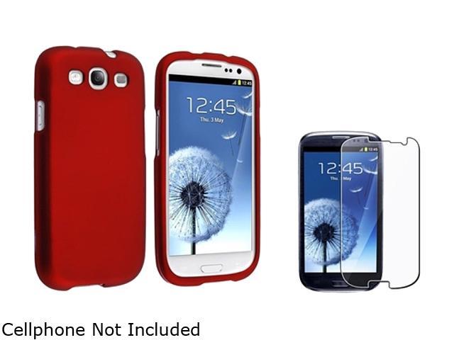 Insten Red Solid Snap-on Rubber Coated Case & Reusable Screen Protector For Samsung Galaxy S3 674902