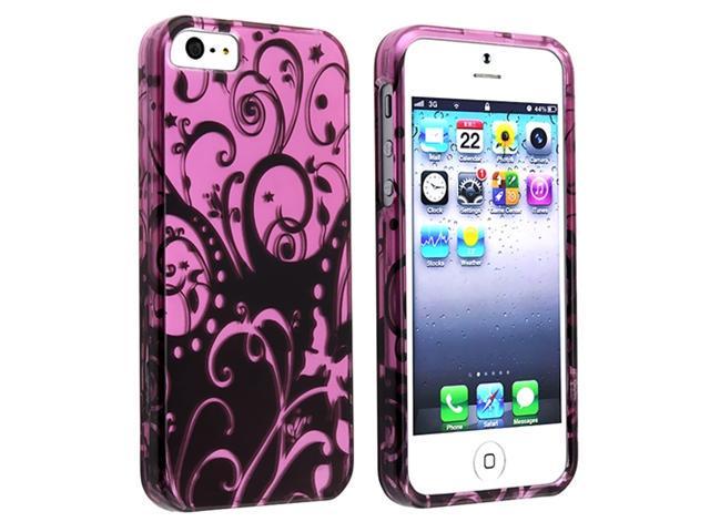Insten Purple / Black Swirl Flower Clip-on Case Cover + Anti-Glare Screen Cover Compatible With Apple iPhone 5 / 5s 818581