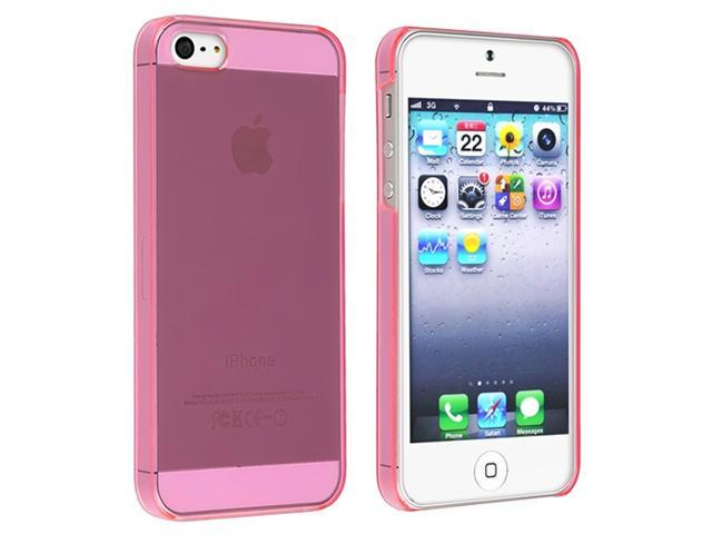 Insten Clear Hot Pink Slim Clip-on Hard Case Cover + Mirror Front & Back Screen Protector Compatible With Apple iPhone 5 / 5s 818617