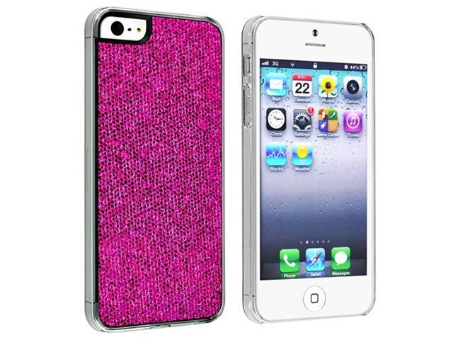 Insten Hot Pink Bling Rear Clip-on Case Cover + Reusable Clear Screen Cover Compatible With Apple iPhone 5