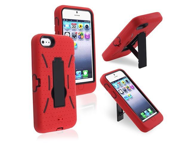 Insten Black / Red Stand Hybrid Case Cover + Colorful Diamond Screen Protector Compatible With Apple iPhone 5