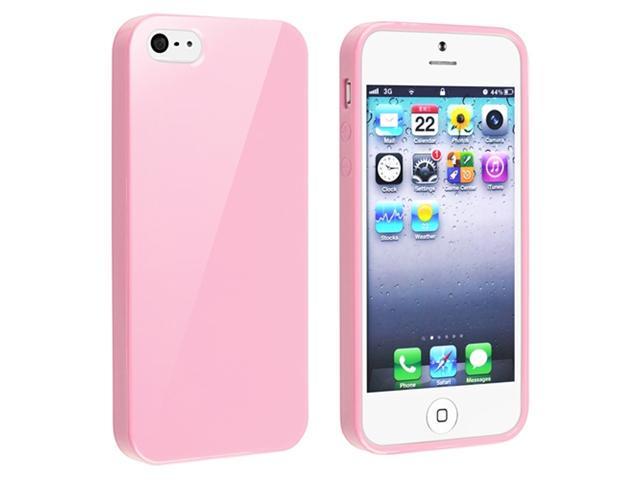 Insten Light Pink Jelly TPU Rubber Skin Cover + Mirror Screen Cover Compatible With Apple iPhone 5 / 5s 818868