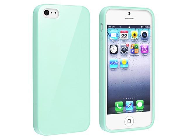 Insten Mint Green Jelly TPU Rubber Skin Case Cover + Colorful Diamond Screen Protector Compatible With Apple iPhone 5