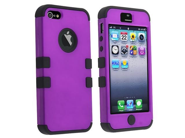 Insten Hybrid Rubber Case Cover Compatible with Apple iPhone 5, Black Skin / Purple Hard