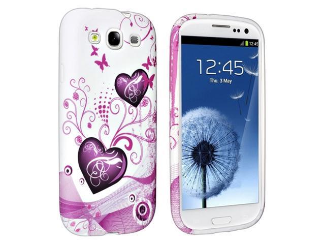 Insten Pink Heart TPU Rubber Case Cover + Reusable Screen Protector Compatible with Samsung Galaxy S III / S3 / i9300
