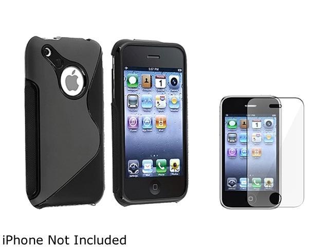 Insten Black S Shape TPU Gel Rubber Skin Case + Screen Protector Guard for iPhone 3G/3GS 905876