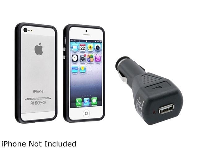 Insten Black Bumper with Aluminum Button Cover + Car Charger Adapter For iPhone 5 919885