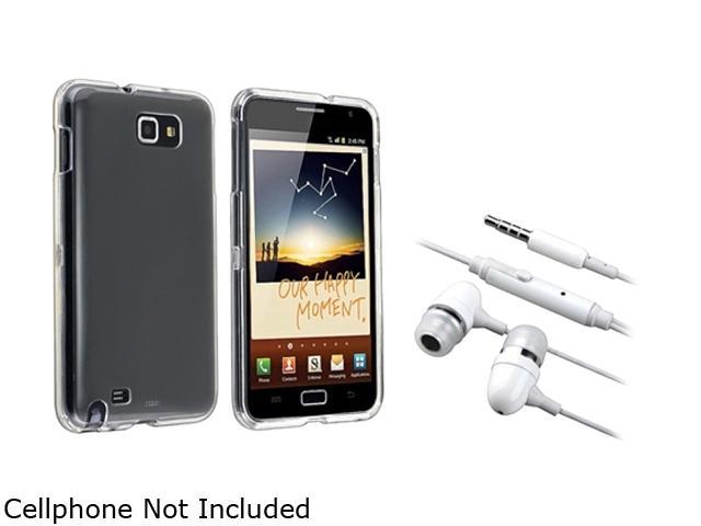 Insten Clear Crystal Hard Plastic Case + White On-off & Mic Stereo Headsets For Samsung Galaxy Note N7000 920602