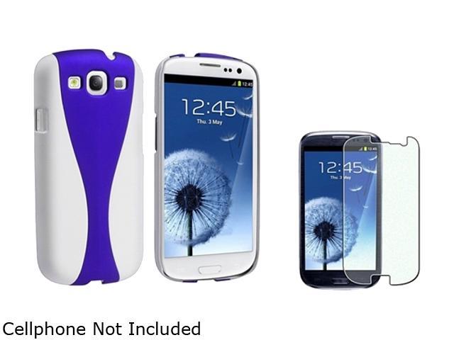Insten White / Blue Cup Shape Rubber Coated Case + Colorful Diamond Screen Protector For Samsung Galaxy S3 920691