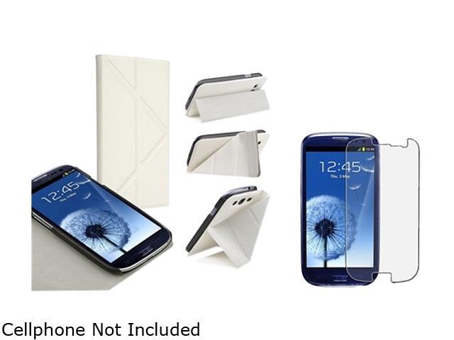 Insten White Leather Case w/ Foldable Stand & Anti-glare Screen Protector For Samsung Galaxy S3 752145