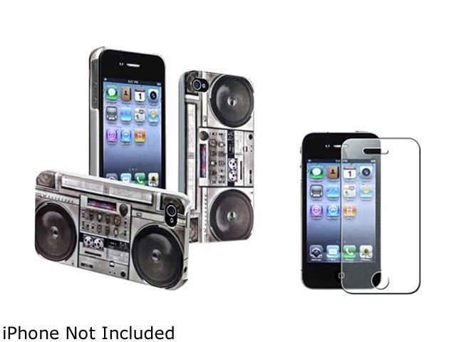 Insten Gray Old Player Snap-on Rubber Coated Case & Colorful Diamond Screen Protector For iPhone 4 / 4S 678285