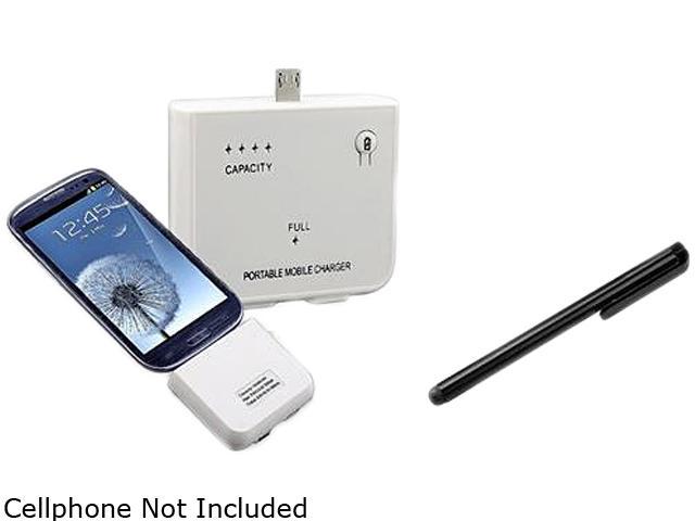 Insten White Version 2 Micro USB Portable Battery+Black Universal Touch Screen Stylus Compatible With Samsung Galaxy S II Note 2 N7100 N7000