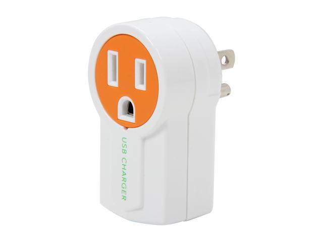 Syba CL-ADA60008 Orange/White Rotatable USB Charger, Splits a Standard AC Power Outlet with an Extra USB Charging Port