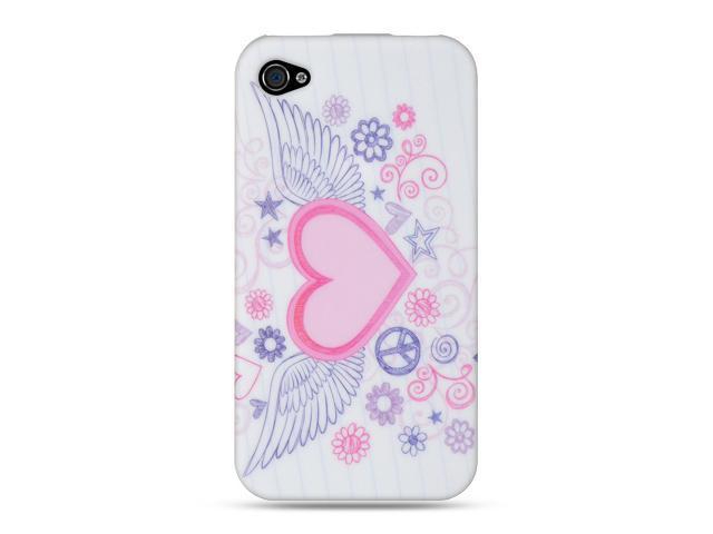 Apple iPhone 4S/iPhone 4 White with Pink Flying Heart Design Crystal Rubberized Case
