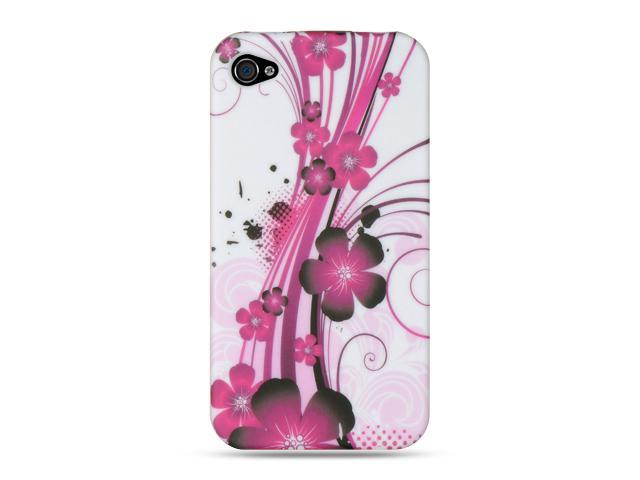 Apple iPhone 4S/iPhone 4 White with Plum Hawaii Flower Design Crystal Rubberized Case