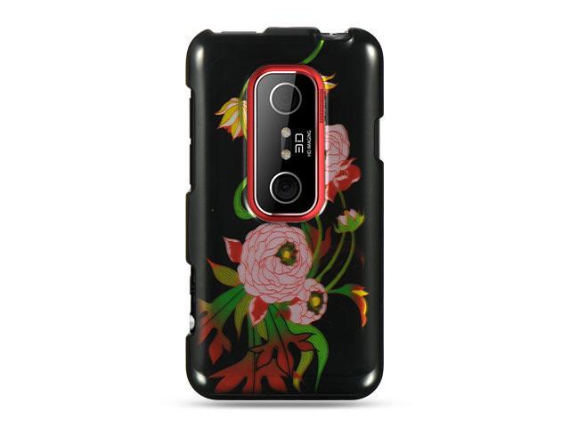 HTC EVO 3D Black Peony Design Crystal Case