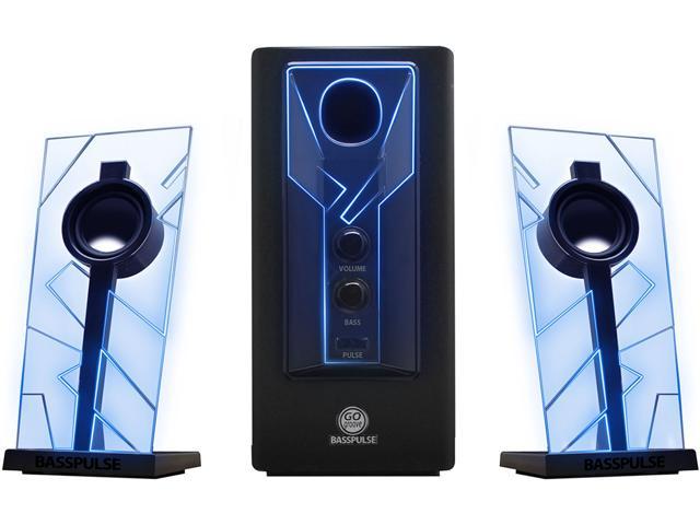 GOgroove BassPULSE Computer Speaker System with Blue LED Glow Lights & Powered Subwoofer - Works with PC, Apple MAC, ASUS, Acer, Alienware, CybertronPC, Dell, HP & More Computers