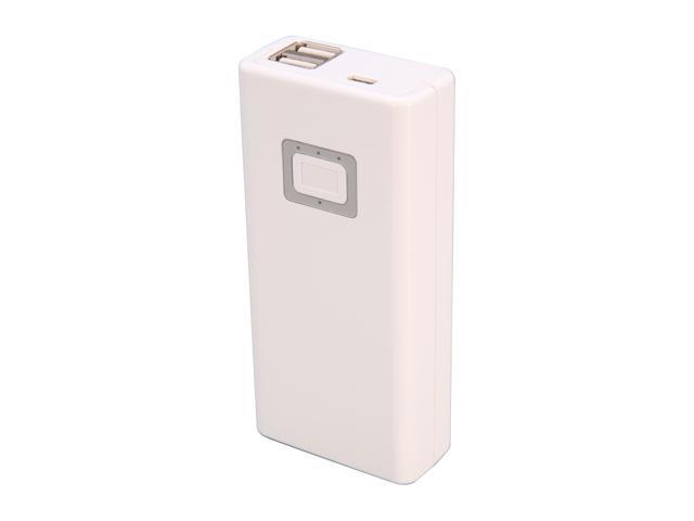 Aluratek White 8000 mAh Dual USB Portable Battery Charger with LED Flashlight APB02F