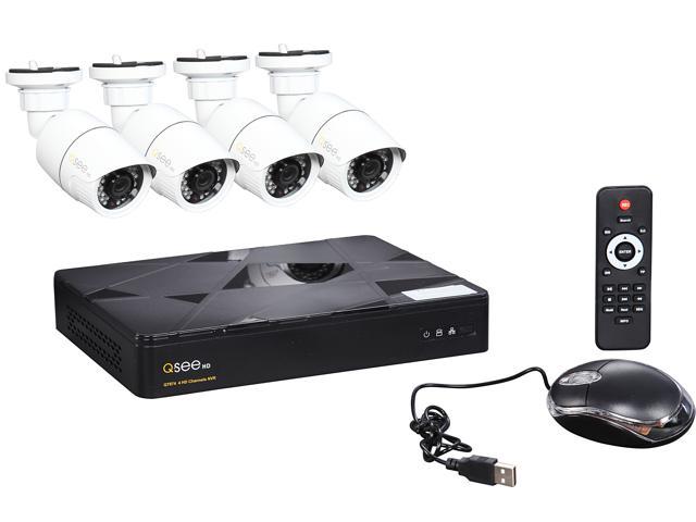 Q-See 4MP PoE IP Camera Security System, 4 Channel H.265 NVR w/ 2K Output, 4 x 4MP Full HD (2560 x 1440) H.265 In / Outdoor PoE IP Cameras (No HDD Included)