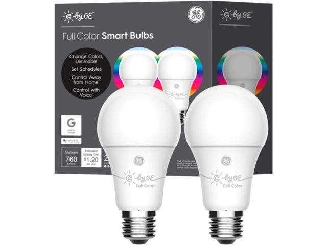Renewed Works with Alexa and Google Assistant 2-Pack Connected LED Bulb GE Lighting 93105377 C by GE Smart A19 Full Color WiFi Enabled 