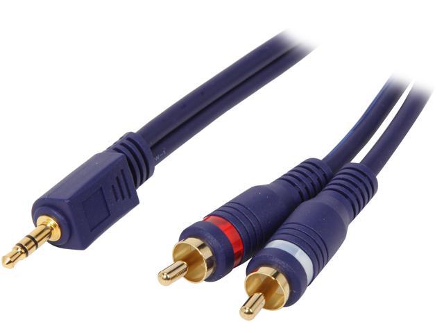 C2G 40612 Velocity One 3.5mm Stereo Male to Two RCA Stereo Male Y-Cable, Blue (1.5 Feet, 0.45 Meters)