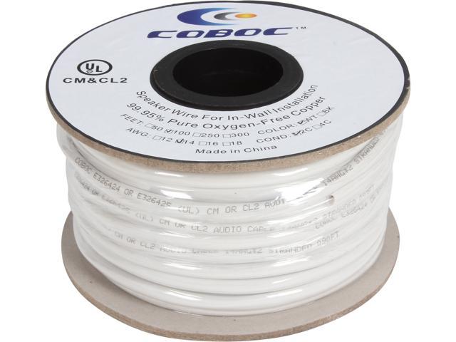 Coboc Model SPW-CL2-2C14-100-WH 100ft 14AWG CL2 Rated 2-Conductor Enhanced Loud Oxygen-Free Copper OFC Speaker Wire Cable (For In-Wall Installation)
