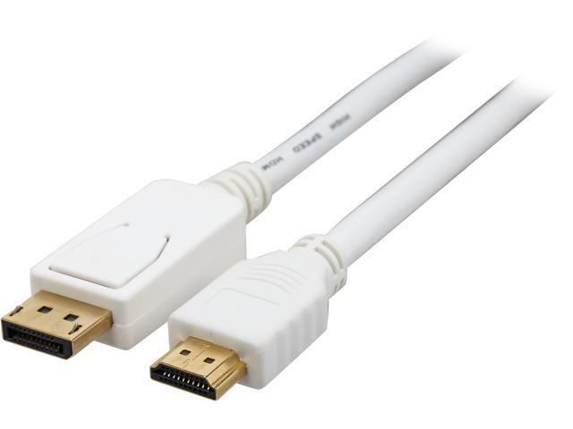 Coboc CL-DP2HDMI-3-WH 3 ft. 28AWG DisplayPort Male to HDMI® Male Passive Adatper Converter Cable,Gold Plated,White -DP to HDMI - 1920 x 1080 Resolution