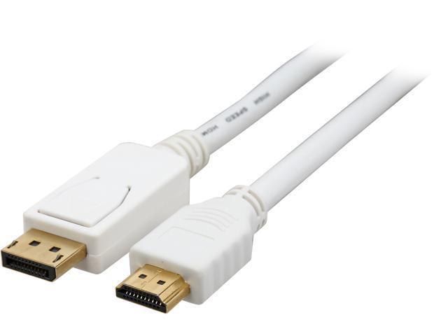 Coboc CL-DP2HDMI-15-WH 15 ft. 28AWG DisplayPort Male to HDMI Male Passive Adapter Converter Cable, Gold Plated, White -DP to HDMI - 1920 x 1080 Resolution