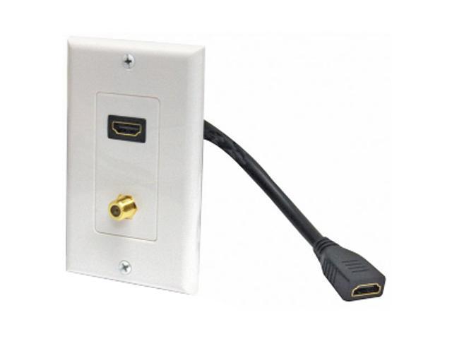 Steren 526-111WH HDMI Pigtail Feed-Thru Jack Decorator Wall Plate - White